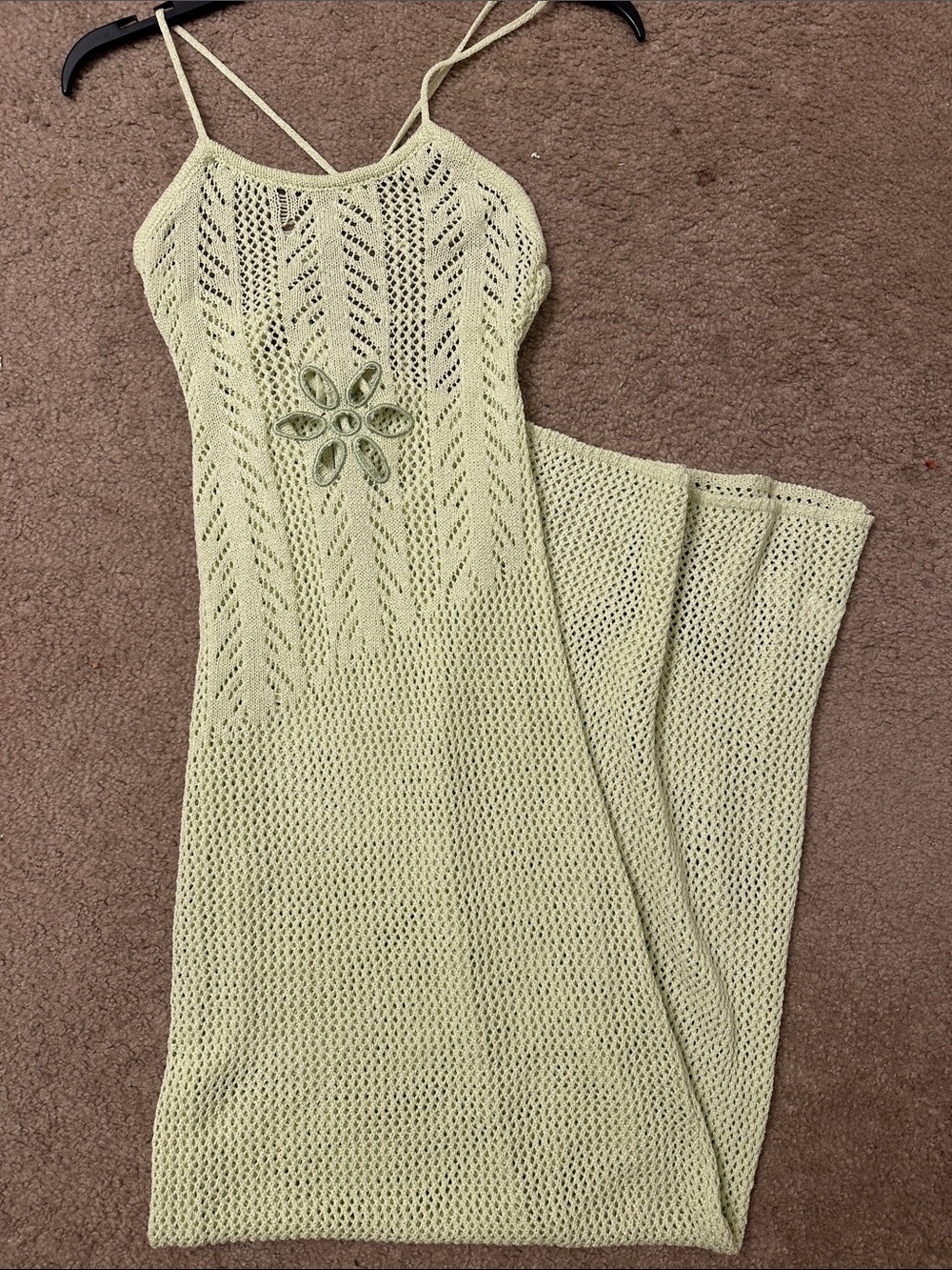 Lace Knit Maxi Dress with Floral Cutout - Light Green